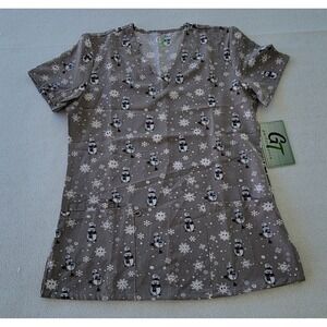 Green Town Scrubs for Women V-Neck Scrub‎ Top - Christmas  Holiday Prints Size S